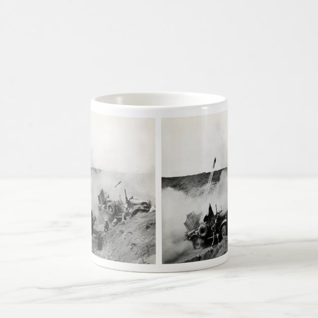 WWII US Marine truck mounted rockets, Iwo Jima Coffee Mug (Center)