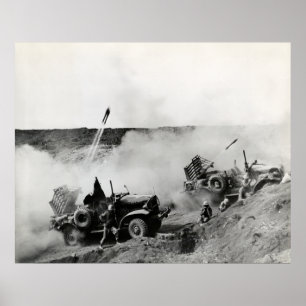 WWII US Marine truck mounted rockets, Iwo Jima Poster