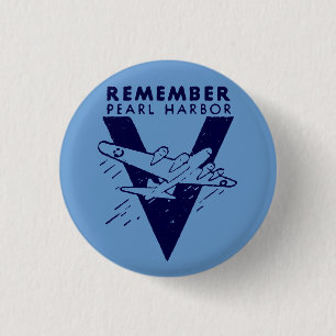WWII White Remember Pearl Harbour 3 Cm Round Badge
