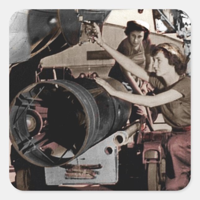 WWII Women Working on Aeroplane Square Sticker (Front)