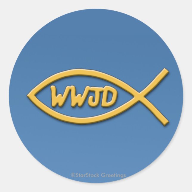 WWJD Fish Symbol Sticker (Front)