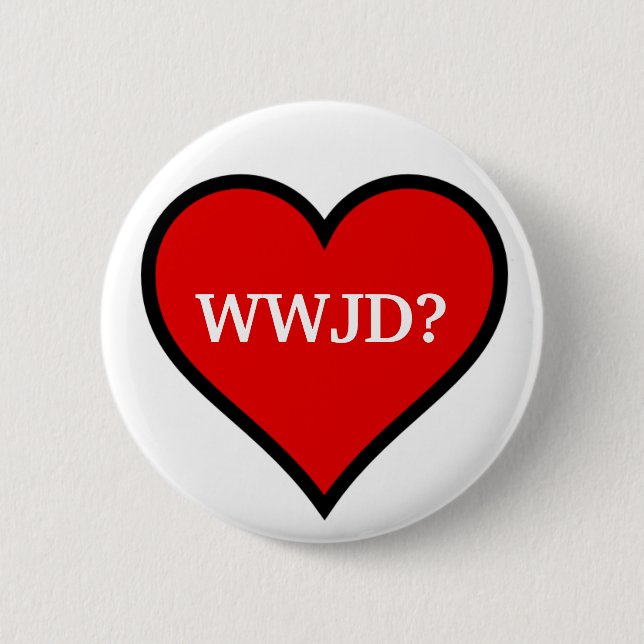 WWJD Heart 6 Cm Round Badge (Front)