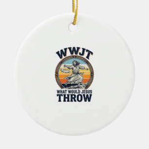 WWJT What Would Jesus Throw Vintage Disc Shirt_1 Ceramic Tree Decoration