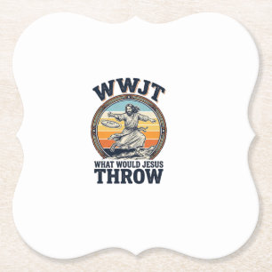 WWJT What Would Jesus Throw Vintage Disc Shirt_1 Paper Coaster