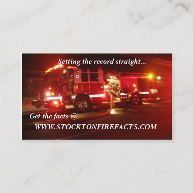 WWW.STOCKTONFIREFACTS.COM BUSINESS CARD (Front)