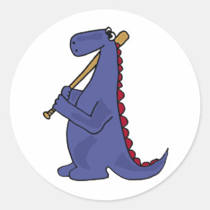 WX- Blue Dinosaur Playing Baseball Cartoon Classic Round Sticker