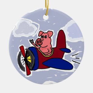 WX- Flying Pig in Aeroplane Cartoon Ceramic Tree Decoration