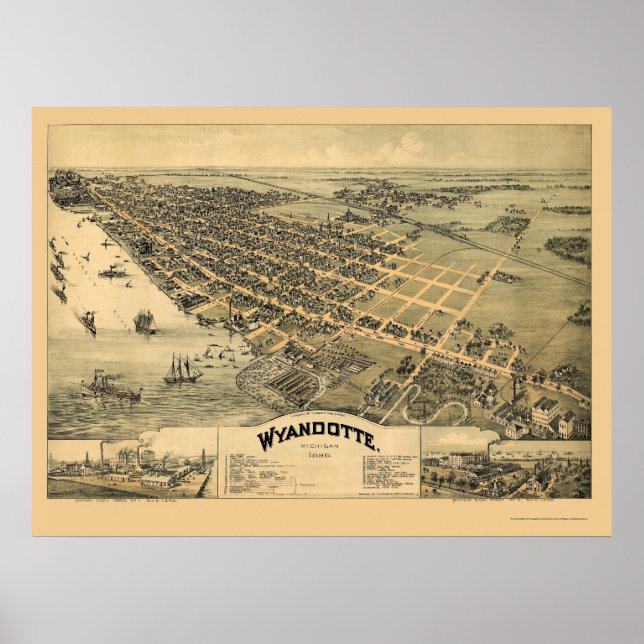 Wyandotte, MI Panoramic Map - 1896 Poster (Front)