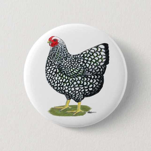 Wyandotte:  Silver-laced Hen 6 Cm Round Badge (Front)