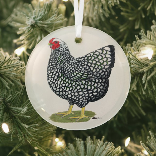 Wyandotte:  Silver-laced Hen Glass Tree Decoration (Insitu)