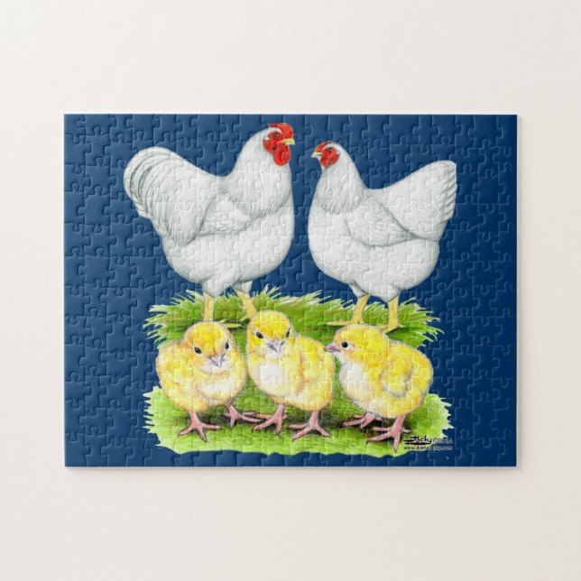Wyandotte White Chicken Family Jigsaw Puzzle (Horizontal)