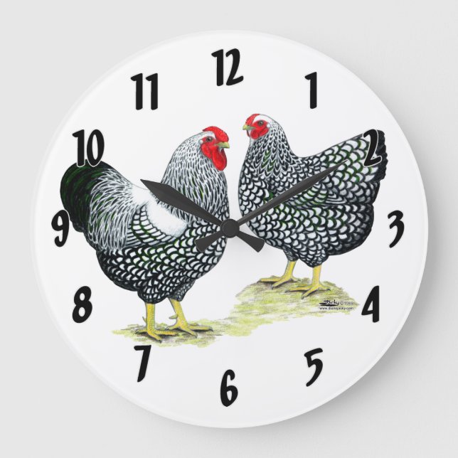 Wyandottes Silver-laced Pair Large Clock (Front)