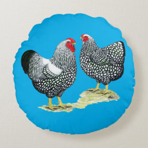 Wyandottes Silver-laced Pair Round Cushion