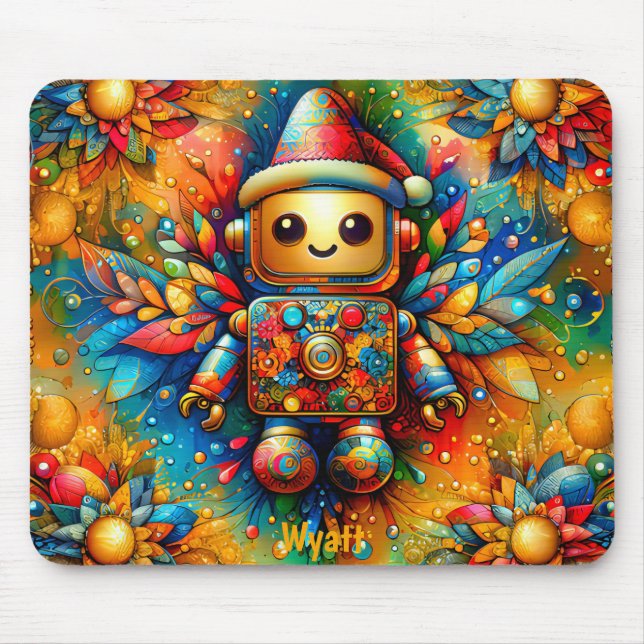WYATT ~ Zany ROBOT Christmas  Mouse Mat (Front)