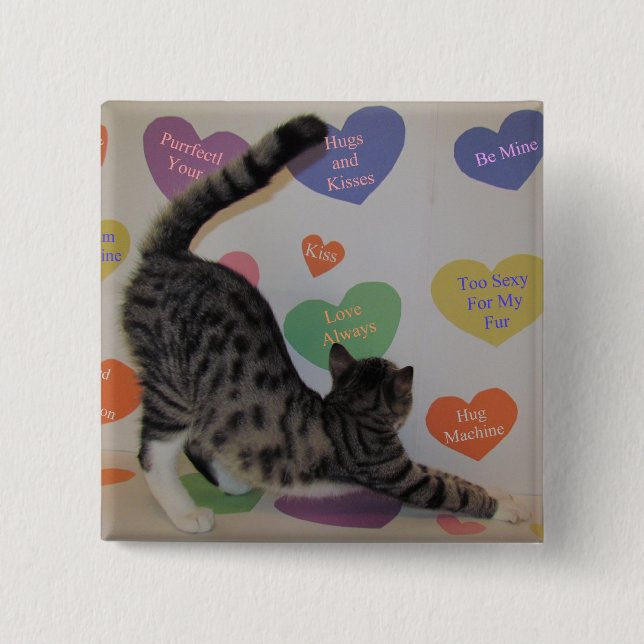 Wyatt's Valentine's Day - Cat Conversation Hearts 15 Cm Square Badge (Front)