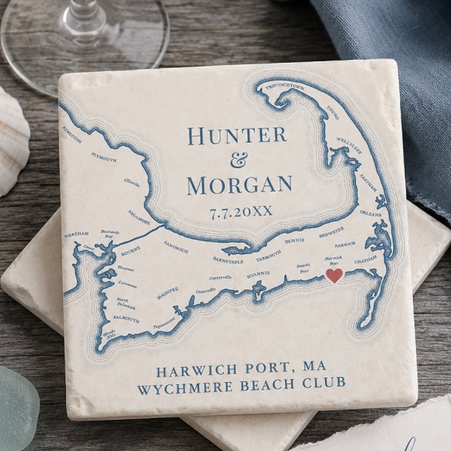 Wychmere Beach Club Wedding Favour Cape Cod Map Stone Coaster (Wychmere Beach Club Wedding Stone Coaster Cape Cod Map Wedding Favor by Coastal Map Designs)