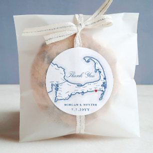 Wychmere Cape Cod Map Thank You Wedding Favour Classic Round Sticker