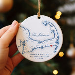 Wychmere Harwich Port MA Our First Christmas Ceramic Tree Decoration<br><div class="desc">This beautiful ceramic Wychmere Beach Club, Harwich Port MA Christmas Ornament is perfect to celebrate a couple's first Christmas as Mr. and Mrs.! Printed on durable ceramic, this navy blue map ornament makes a lovely wedding gift that will be cherished for years. You can move the heart and the map...</div>