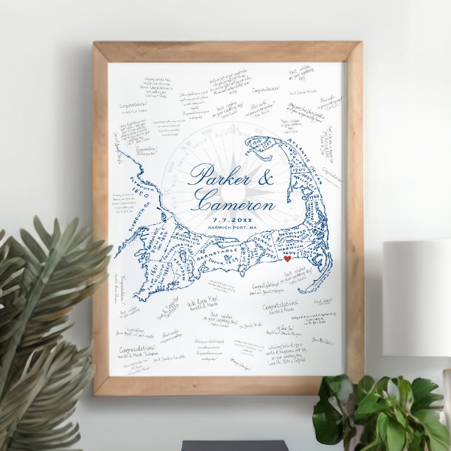 Wychmere Wedding Cape Cod Map Guest Book Poster (Wychmere Beach Club Cape Cod Alternative Guest Book Poster with Town Names by Concertina Press)