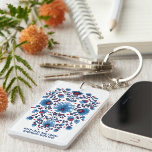 Wycinanki Lowicz Overture in Blue and Red Key Ring