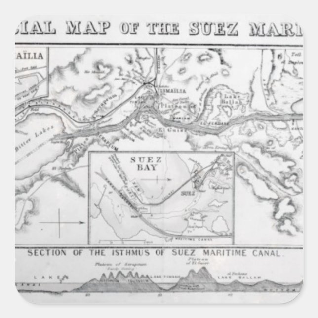 Wyld's Official Map of the Suez Maritime Canal Square Sticker (Front)