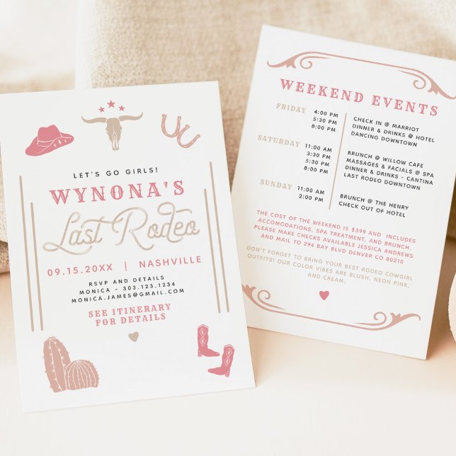 WYNONA Blush Pink Last Rodeo Cowgirl Bachelorette Invitation (Creator Uploaded)