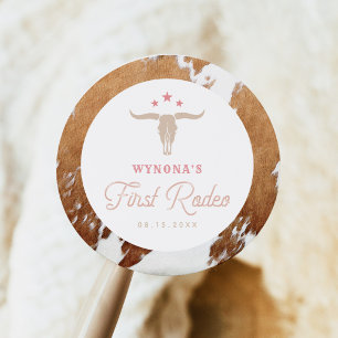 WYNONA Pink Cowgirl First Rodeo Birthday Party Classic Round Sticker