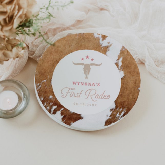 WYNONA Pink Cowgirl First Rodeo Birthday Party Paper Plate (Creator Uploaded)