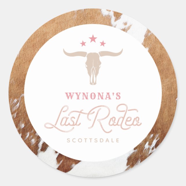 WYNONA Pink Cowgirl Last Rodeo Bachelorette Classic Round Sticker (Front)