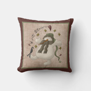 Wynter Blessings Primitive Snowman - Linen Look Cushion