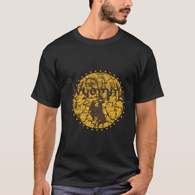 Wyoming Cow Floral Circle T-Shirt (Front)