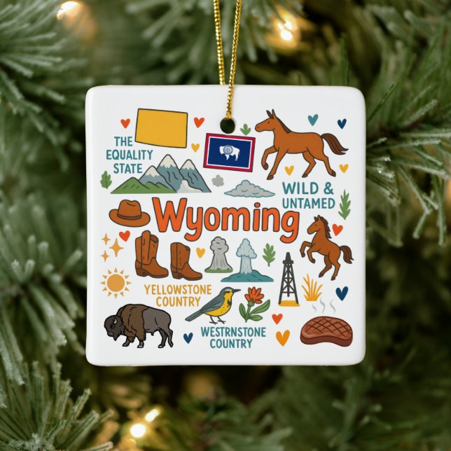 Wyoming Custom Family Trip Christmas Ceramic Ornament (Tree)