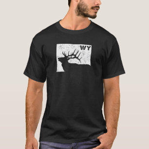Wyoming Elk Hunting Bull Elk WY State Shape T-Shirt
