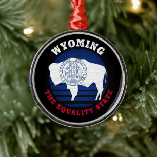 WYOMING EQUALITY STATE FLAG METAL TREE DECORATION