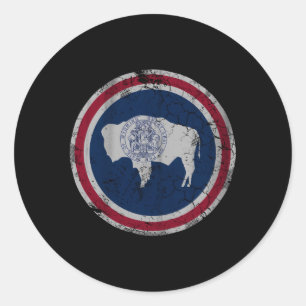 Wyoming Flag Family Home Faded Distressed Classic Round Sticker