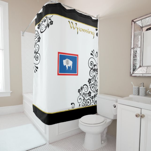 Wyoming flag shower curtain (In Situ)