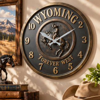 Wyoming Forever West Bucking Horse Bronze Large Clock