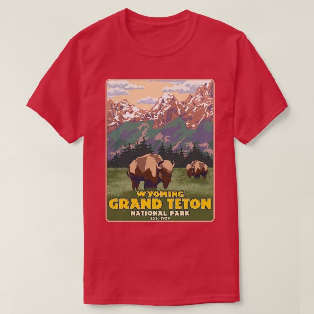 Wyoming Grand Teton National Park Mountain Hiking T-Shirt (Design Front)