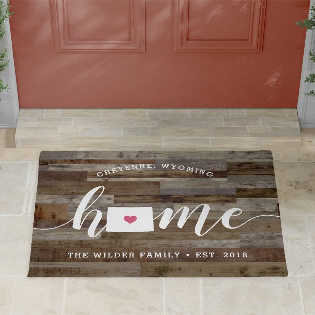 Wyoming Home State Personalized Wood Look Doormat (Creator Uploaded)