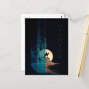 Wyoming, Horseback Rider, Full Moon Rising Postcard