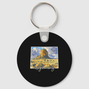Wyoming landscape watercolor art for nature lovers key ring