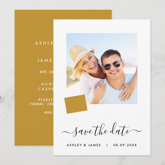 Wyoming Map Photo Wedding Save the Date Card (Front/Back)
