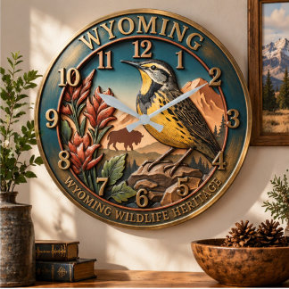 Wyoming Meadowlark Wildlife Heritage Bronze Large Clock