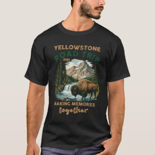 Wyoming Road Trip Bison Mountain Waterfall Family T-Shirt