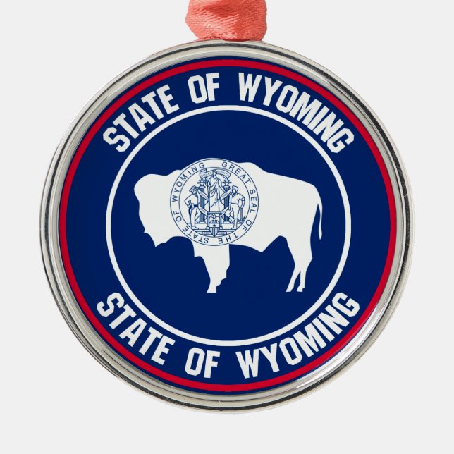 Wyoming Round Emblem Metal Tree Decoration (Front)