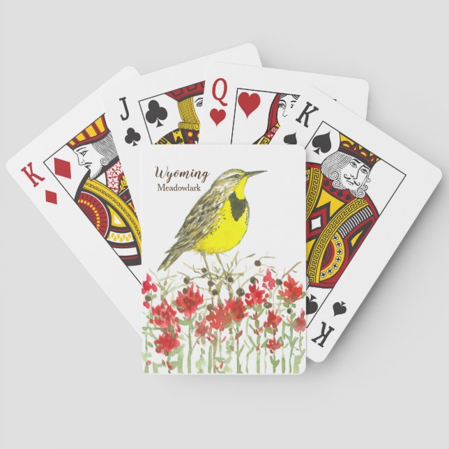 Wyoming Souvenir Indian Paintbrush Meadowlark  Playing Cards (Back)
