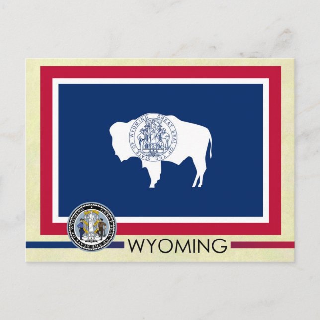 Wyoming State Flag and Seal Postcard (Front)