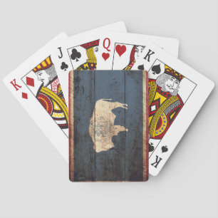 Wyoming State Flag on Old Wood Grain Playing Cards