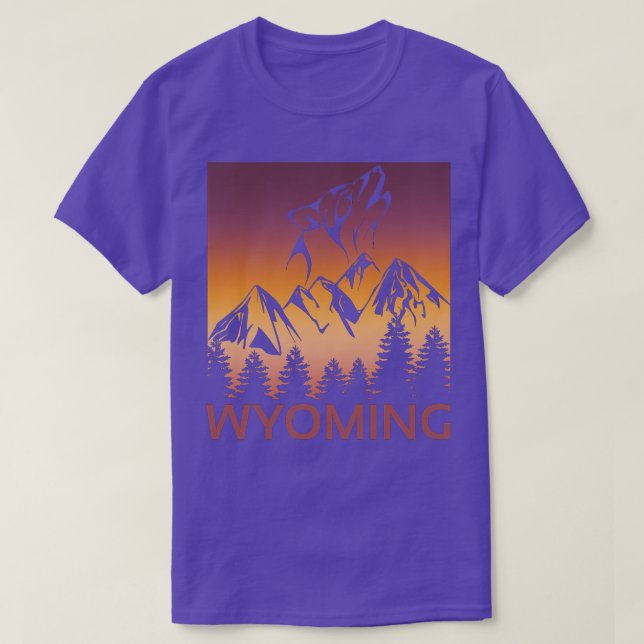 Wyoming Sunset Wolf Howling at The Moon Trees and  T-Shirt (Design Front)