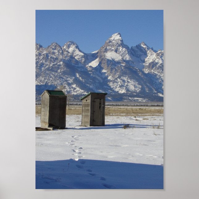 Wyoming Tetons Outhouse Deluxe Poster (Front)